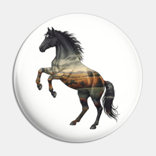 Double Exposure Wild Horse Autumn Plains Landscape Pin