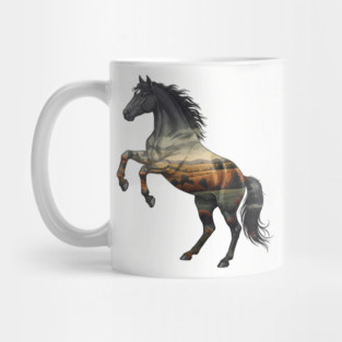 Double Exposure Wild Horse Autumn Plains Landscape Mug