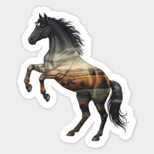 Double Exposure Wild Horse Autumn Plains Landscape Sticker
