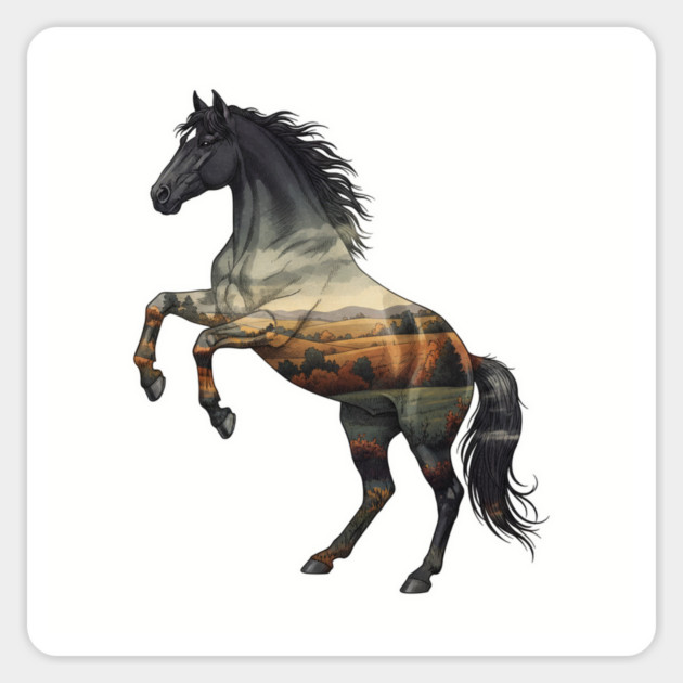 Double Exposure Wild Horse Autumn Plains Landscape Magnet by BirdsnStuff