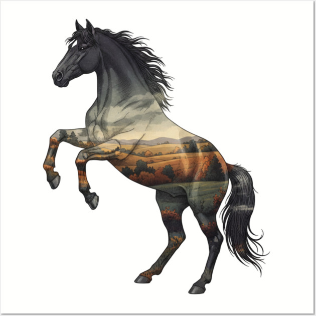 Double Exposure Wild Horse Autumn Plains Landscape Wall Art by BirdsnStuff