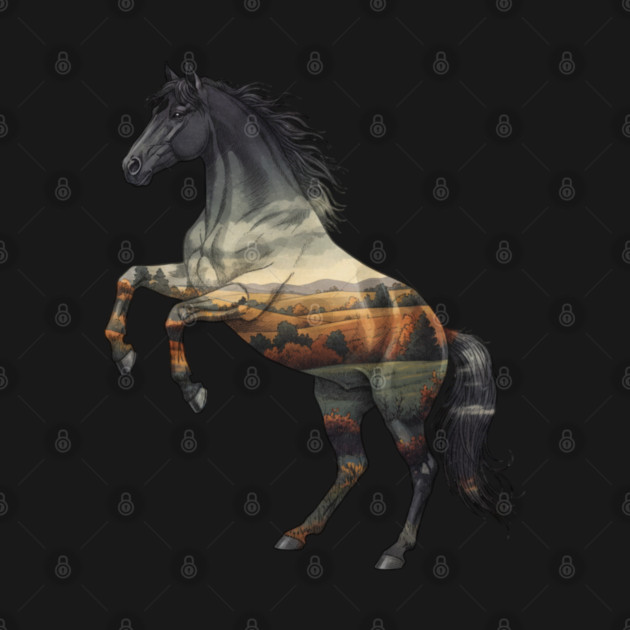 Double Exposure Wild Horse Autumn Plains Landscape by BirdsnStuff