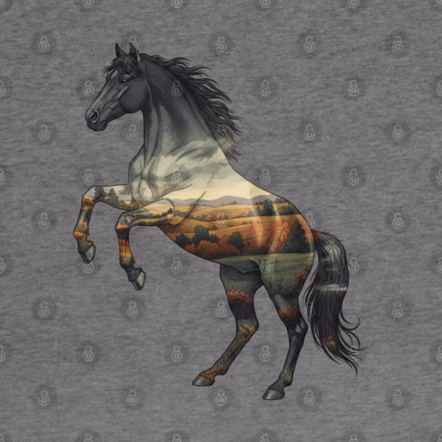 Double Exposure Wild Horse Autumn Plains Landscape by BirdsnStuff