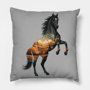 Wild Horse Mustang Plains Double Exposure Nature Pillow