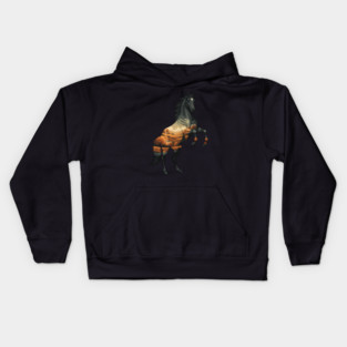Wild Horse Mustang Plains Double Exposure Nature Kids Hoodie
