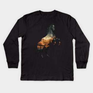 Wild Horse Mustang Plains Double Exposure Nature Kids Long Sleeve T-Shirt