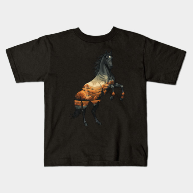 Wild Horse Mustang Plains Double Exposure Nature Kids T-Shirt by BirdsnStuff