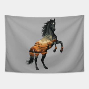 Wild Horse Mustang Plains Double Exposure Nature Tapestry