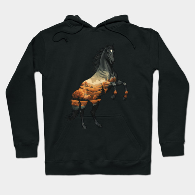Wild Horse Mustang Plains Double Exposure Nature Hoodie by BirdsnStuff