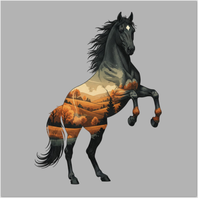 Wild Horse Mustang Plains Double Exposure Nature Wall Art by BirdsnStuff