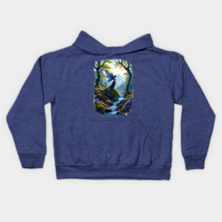 Blue fairie at the waterfall Kids Hoodie