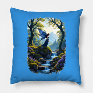 Blue fairie at the waterfall Pillow