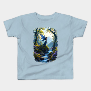 Blue fairie at the waterfall Kids T-Shirt