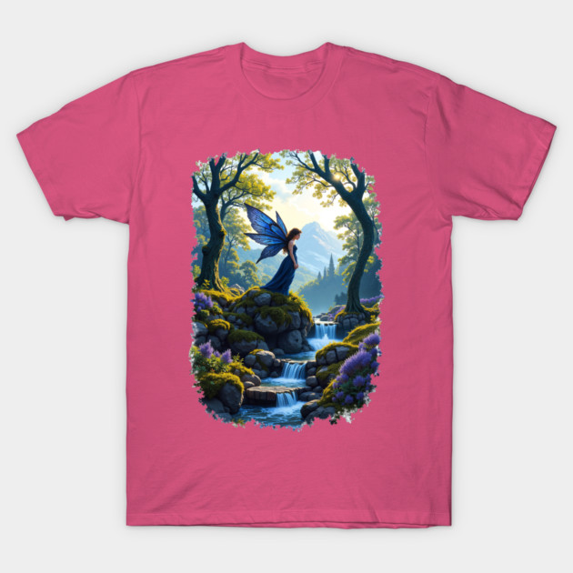 Blue fairie at the waterfall T-Shirt by Scottish Viking
