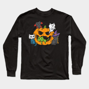 Vampire Ghost Zombie Witch Cats In Pumpkin Cute Halloween Long Sleeve T-Shirt
