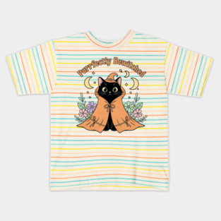 Purrfectly Bewitched – Pastel Witch Cat in Floral Cloak Kids T-Shirt