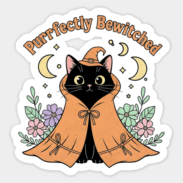 Purrfectly Bewitched – Pastel Witch Cat in Floral Cloak Magnet by Designed By Marty