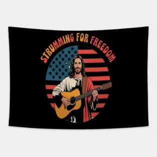 Strumming For Freedom Melodies Of Faith And Liberty Jesus Rocks Tapestry
