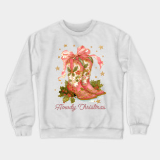 Howdy Christmas Merry Christmas Bow Boots Cowgirl Coquette Crewneck Sweatshirt