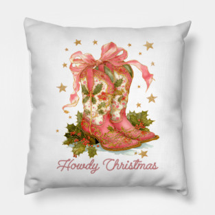 Howdy Christmas Merry Christmas Bow Boots Cowgirl Coquette Pillow