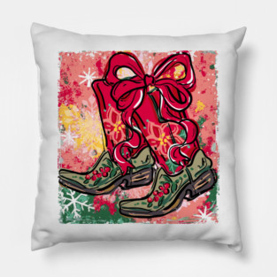 Howdy Christmas Merry Christmas Bow Boots Cowgirl Coquette Pillow