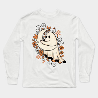 Moonlight Hug – Coquette Ghost with Floral Vibes Long Sleeve T-Shirt
