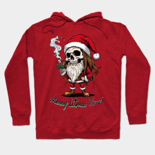 Merry Litmas Time! Funny Stoner Christmas Weed Santa Skull Hoodie