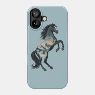 Wild Horse Double Exposure Winter Mountain Forest Phone Case