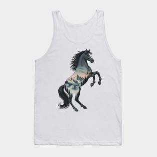 Wild Horse Double Exposure Winter Mountain Forest Tank Top