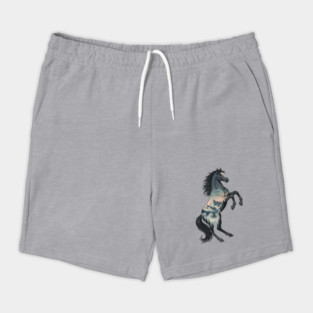 Wild Horse Double Exposure Winter Mountain Forest Shorts