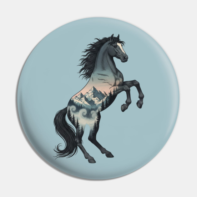 Wild Horse Double Exposure Winter Mountain Forest Pin by BirdsnStuff