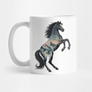 Wild Horse Double Exposure Winter Mountain Forest Mug