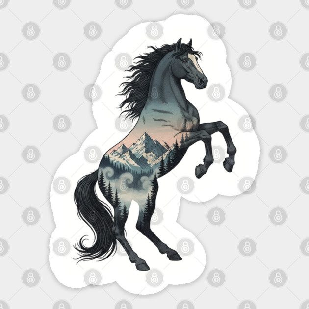 Wild Horse Double Exposure Winter Mountain Forest Sticker by BirdsnStuff