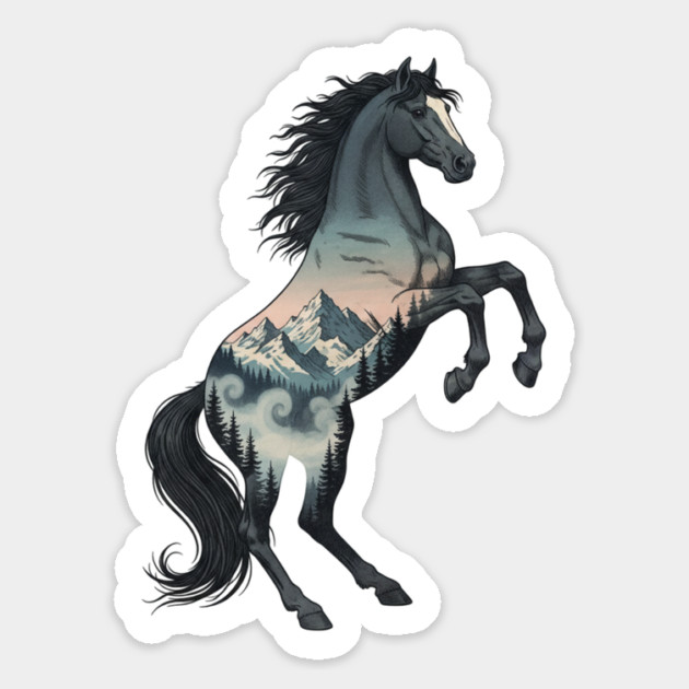 Wild Horse Double Exposure Winter Mountain Forest Magnet by BirdsnStuff