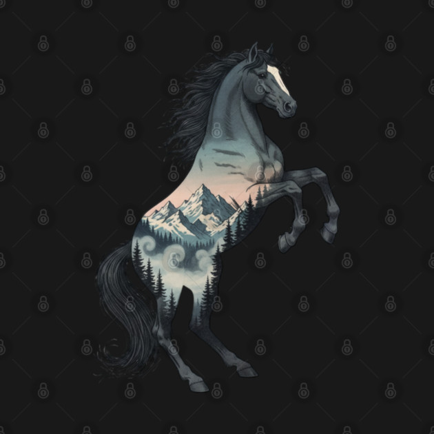 Wild Horse Double Exposure Winter Mountain Forest by BirdsnStuff