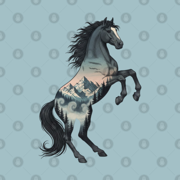 Wild Horse Double Exposure Winter Mountain Forest by BirdsnStuff