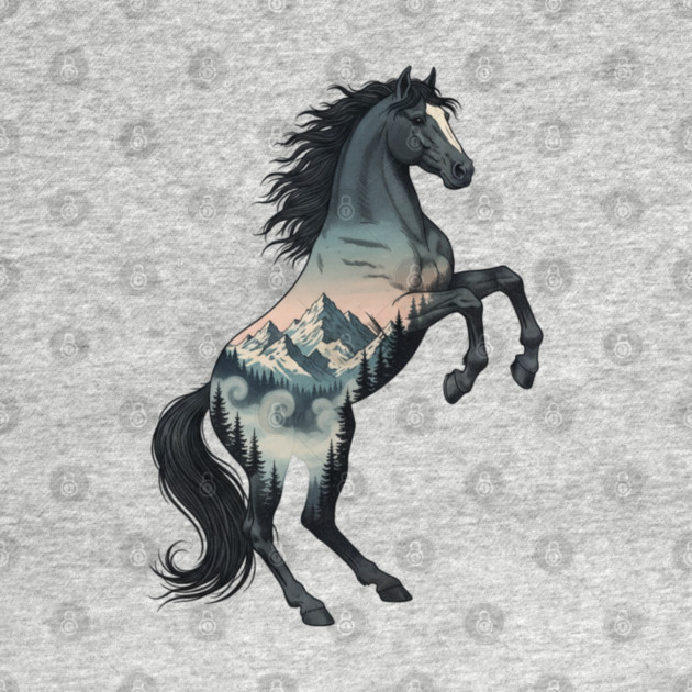 Wild Horse Double Exposure Winter Mountain Forest by BirdsnStuff