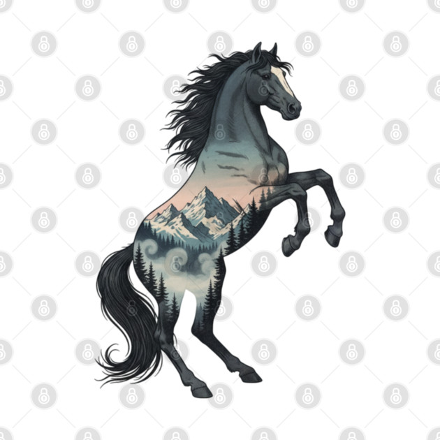 Wild Horse Double Exposure Winter Mountain Forest by BirdsnStuff