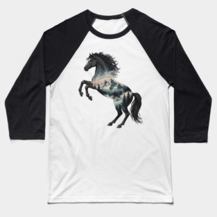 Majestic Wild Horse Double Exposure Mountain Nature Baseball T-Shirt