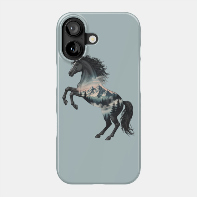 Majestic Wild Horse Double Exposure Mountain Nature Phone Case by BirdsnStuff