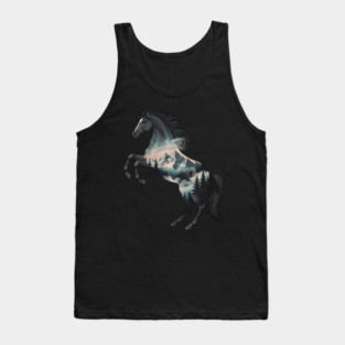 Majestic Wild Horse Double Exposure Mountain Nature Tank Top