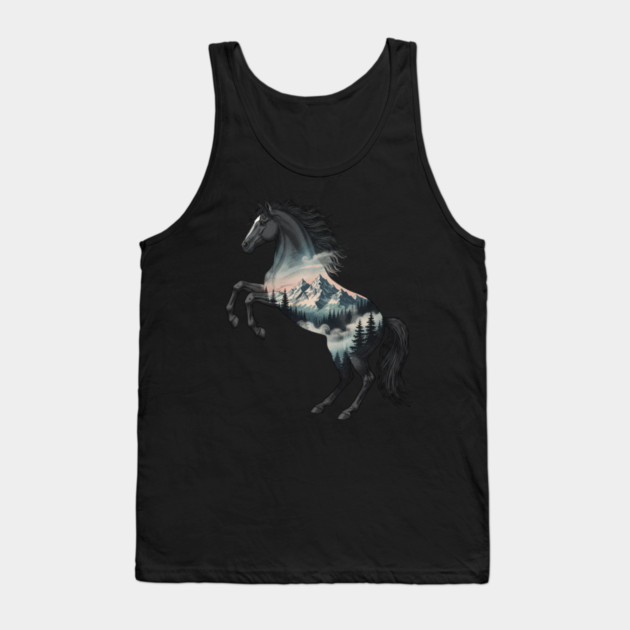 Majestic Wild Horse Double Exposure Mountain Nature Tank Top by BirdsnStuff