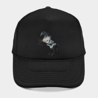 Majestic Wild Horse Double Exposure Mountain Nature Hat