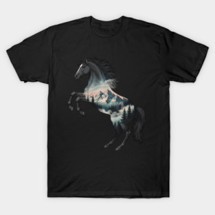 Majestic Wild Horse Double Exposure Mountain Nature T-Shirt
