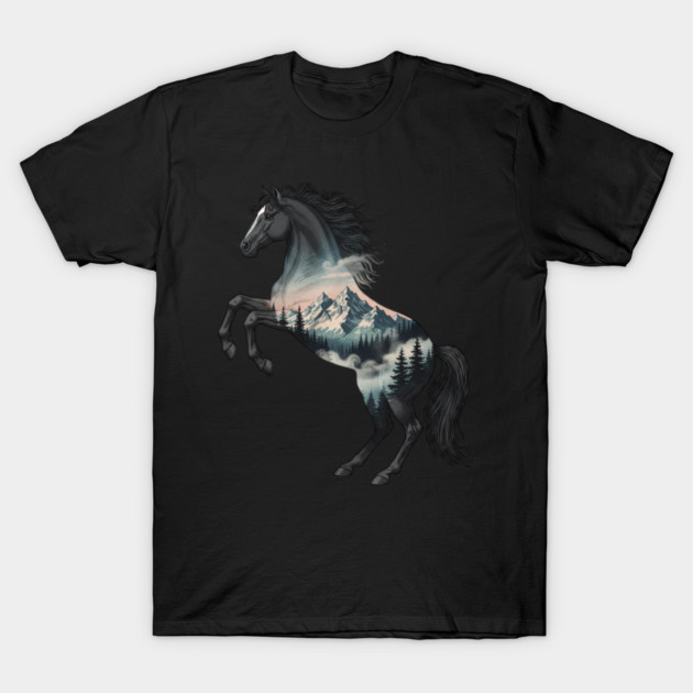 Majestic Wild Horse Double Exposure Mountain Nature T-Shirt by BirdsnStuff
