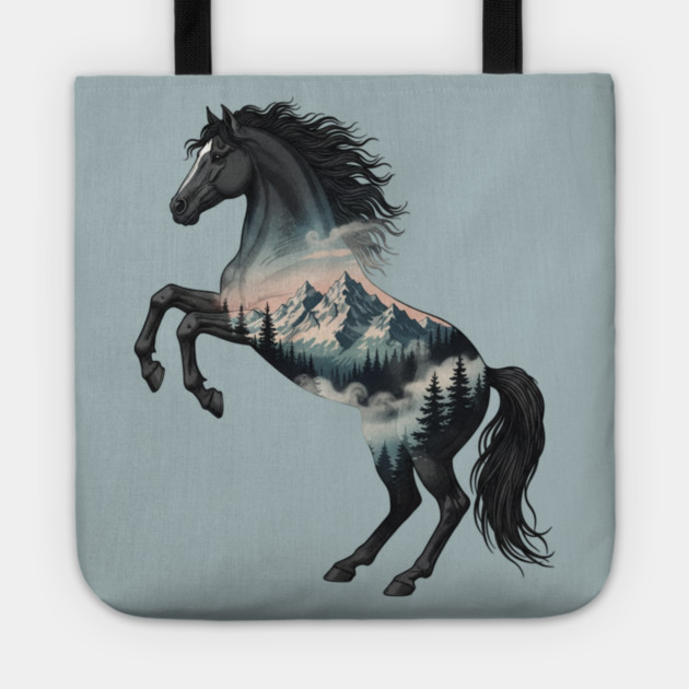 Majestic Wild Horse Double Exposure Mountain Nature Tote by BirdsnStuff