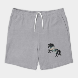 Majestic Wild Horse Double Exposure Mountain Nature Shorts