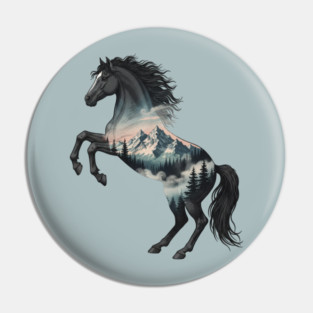 Majestic Wild Horse Double Exposure Mountain Nature Pin