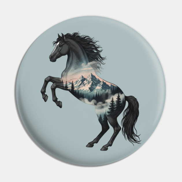 Majestic Wild Horse Double Exposure Mountain Nature Pin by BirdsnStuff