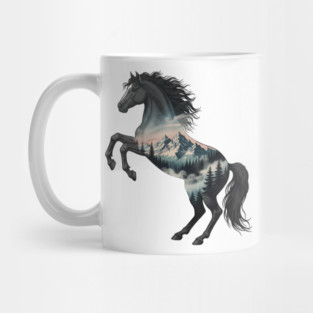 Majestic Wild Horse Double Exposure Mountain Nature Mug